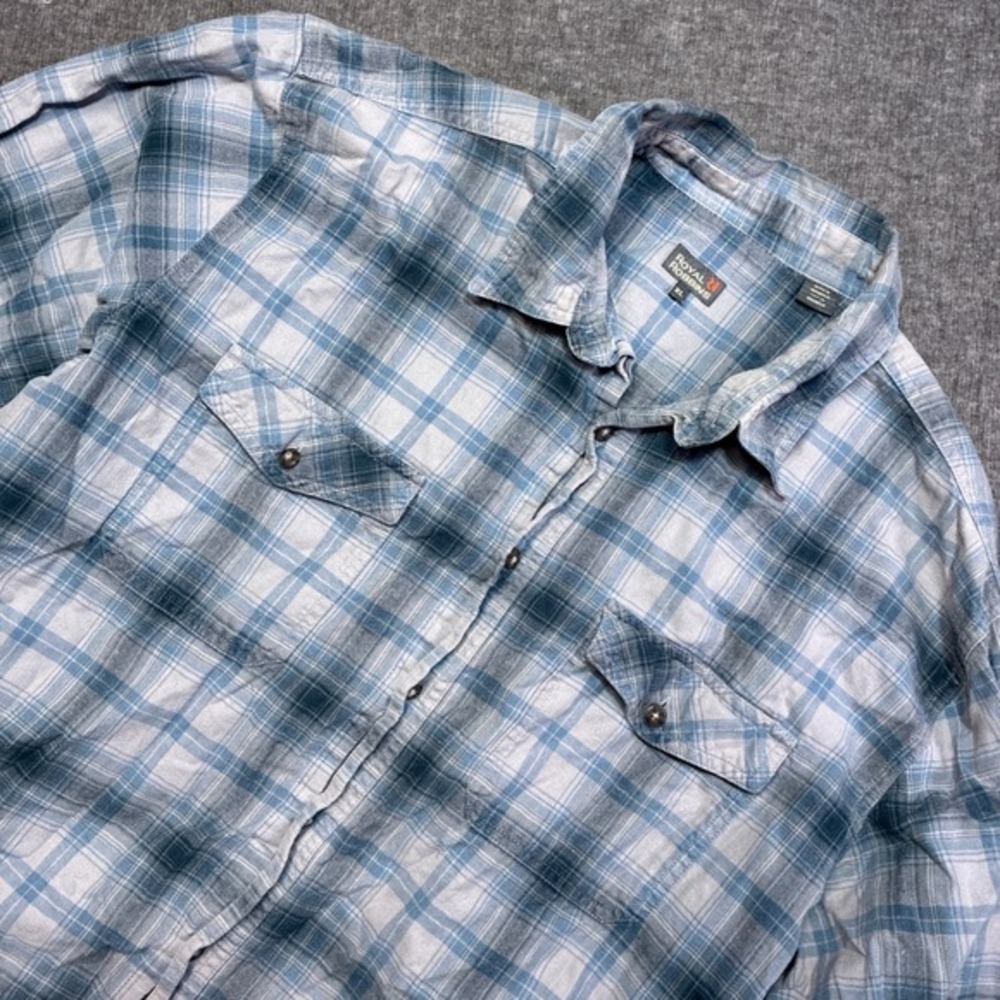 Royal Robbins Button Up Shirt‎ Mens XL Blue Plaid Flannel Long Sleeve Gorpcore